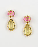 18kt Yellow Gold Multi Prong Drop Earring with Pink Topaz and Citrine