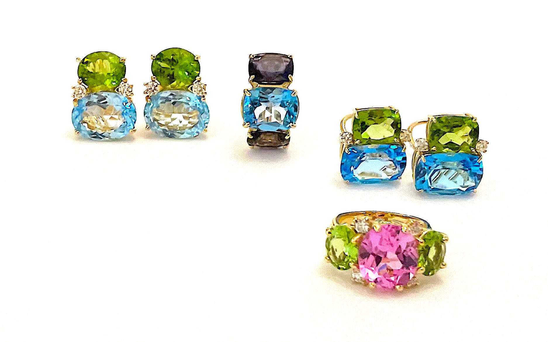 Medium GUM DROP™ Ring with Pink Topaz and Peridot and Diamonds
