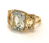 Mini Three Stone Ring with Rope Twist Border with Green Amethyst and Citrine