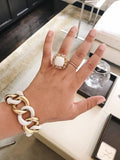 White Jade and White Topaz Yellow Gold Classic Cocktail Ring