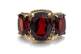 Elegant Three Stone Garnet Ring with Gold Rope Twist Border