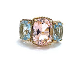 18kt Yellow Gold Medium Cushion Cut Earring with Rope Twist Border with Blue Topaz and Pink Topaz