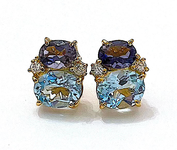 Mini GUM DROP™ Earrings with Iolite and Blue Topaz and Diamonds