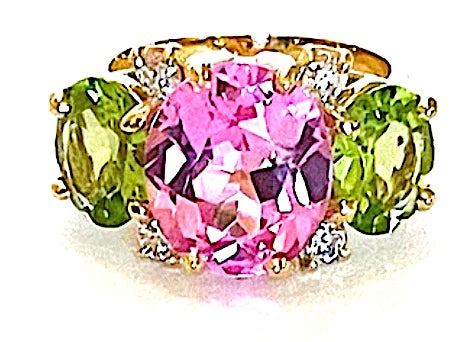 Medoium GUM DROP™ Ring with Pink Topaz and Peridot and Diamonds