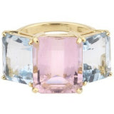 18kt Yellow Gold Emerald Cut Ring with Pale Pink Topaz and Blue Topaz