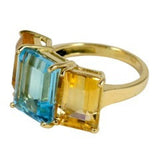 18kt Yellow Gold Emerald Cut Ring With Citrine and Peridot