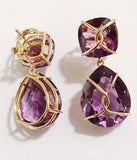 Yellow Gold Wrapped Drop Earring with Purple Amethyst