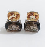 White Gold Double Cushion Earrings with Citrine and Smokey Topaz