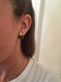 Yellow Gold Double Cushion Earrings with Pink Topaz and Orange Citrine