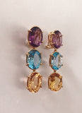 Elegant Three-Stone Drop Earring with Amethyst and Blue Topaz and Citrine