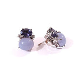 Mini Gum Drop Earrings with Iolite, Amethyst and Diamonds