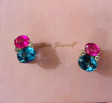 Medium Gum Drop Earrings with Pink Topaz and Blue Topaz and Diamonds