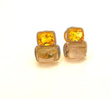18kt Yellow Gold Cushion Rope Twist Border Earring with Citrine and Smoky Topaz