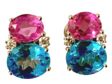 Medium GUM DROP™ Earrings with Tsavorite and Dark Blue Topaz and Diamonds