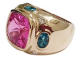 Medium 18kt White Gold Gum Drop Ring with Morganite and Rose De France Amethyst and Diamonds