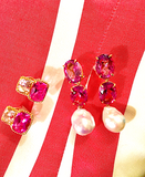 18kt Yellow Gold Medium Cushion Cut Earring with Rope Twist Border with Blue Topaz and Pink Topaz