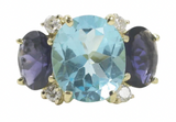Medium GUM DROP™ Ring with Blue Topaz Violet Amethyst and Diamonds