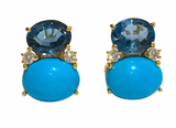 Large GUM DROP™ Earrings with Blue Topaz and Cabochon Turquoise and Diamonds