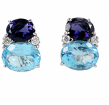 Large GUM DROP™ Earrings with Blue Topaz and Cabochon Turquoise and Diamonds