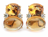 Large GUM DROP™ Earrings with Rock Crystal and Smoky Topaz and Diamonds