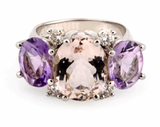 Large Platinum Gum Drop Ring with Morganite and Rock Crystal and Diamonds