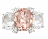 Large Platinum Gum Drop Ring with Morganite and Rock Crystal and Diamonds