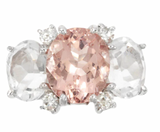 Medium 18kt White Gold Gum Drop Ring with Morganite and Rose De France Amethyst and Diamonds