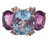 Medium 18kt White Gold Gum Drop Ring with Morganite and Rose De France Amethyst and Diamonds