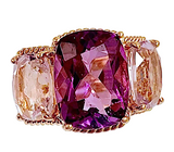 Medium 18kt White Gold Gum Drop Ring with Morganite and Rose De France Amethyst and Diamonds