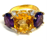 Medium 18kt White Gold Gum Drop Ring with Morganite and Rose De France Amethyst and Diamonds