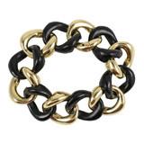 Elegant Alternating Yellow Gold and Ebony Wood Curved Link Bracelet