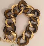 Alternating Multi Wood and Gold Curved Link Bracelet