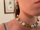 Baroque Pearl, Blue Topaz and Lemon Citrine Necklace