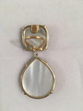 Large 18kt Yellow Gold Onyx Cushion and Pear shaped Drop Earrings with Twisted Gold Detail