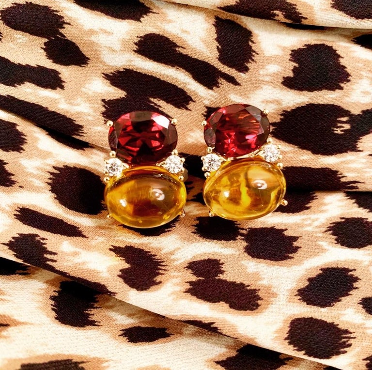 Large GUM DROP™ Earrings with Blue Topaz and Cabochon Turquoise and Diamonds