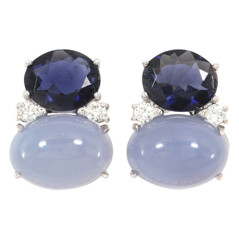 Large GUM DROP™ Earrings with Iolite and Cabochon Chalcedony and Diamonds