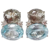Large GUM DROP™ Earrings with Green Amethyst and Pale Blue Topaz and Diamonds