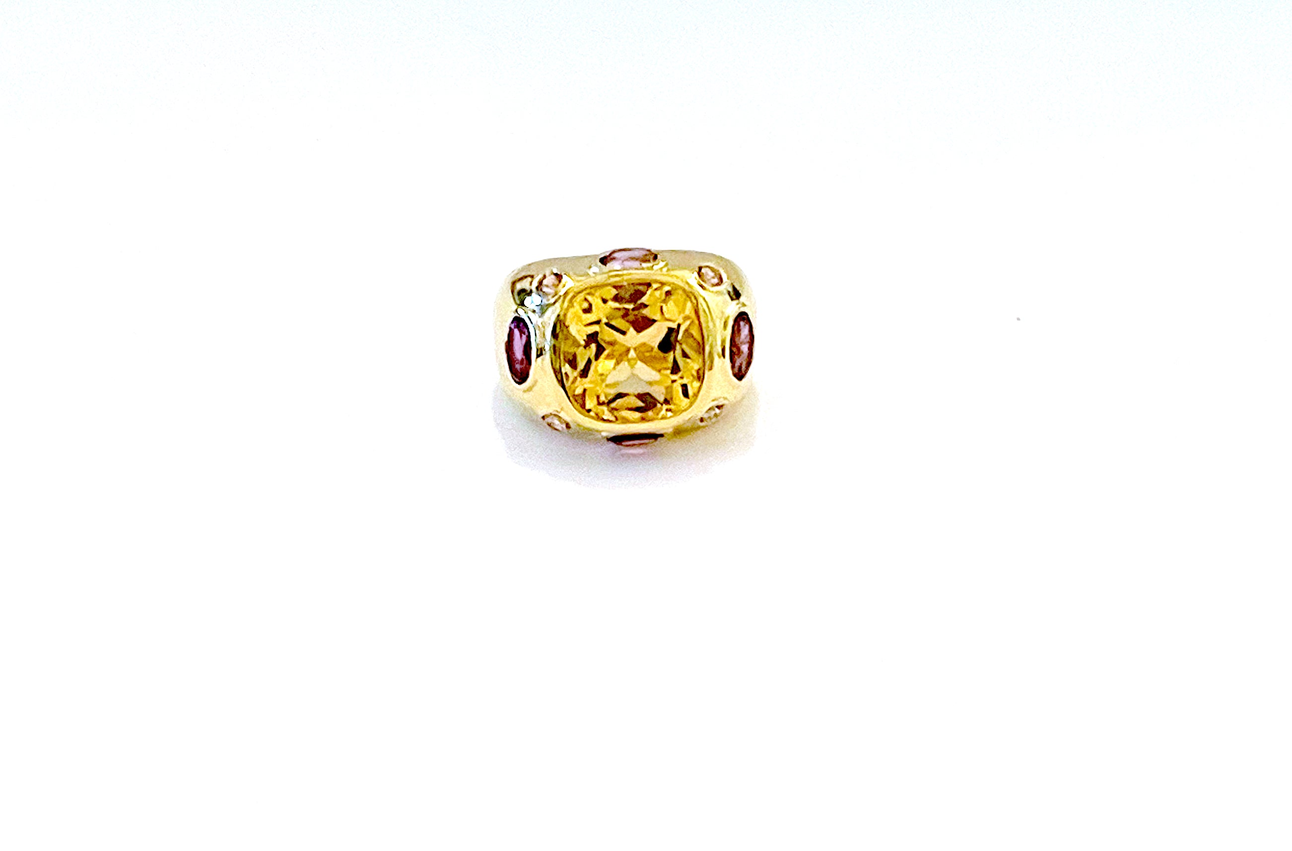 Bonheur Domed Ring with Blue Topaz, Amethyst and Diamond