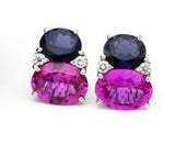Large GUM DROP™ Earrings with Deep Iolite and Pink Topaz and Diamonds