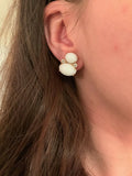 Yellow Gold Pear Drop Earring with White Jade and Bezel Set Turquoise Accent