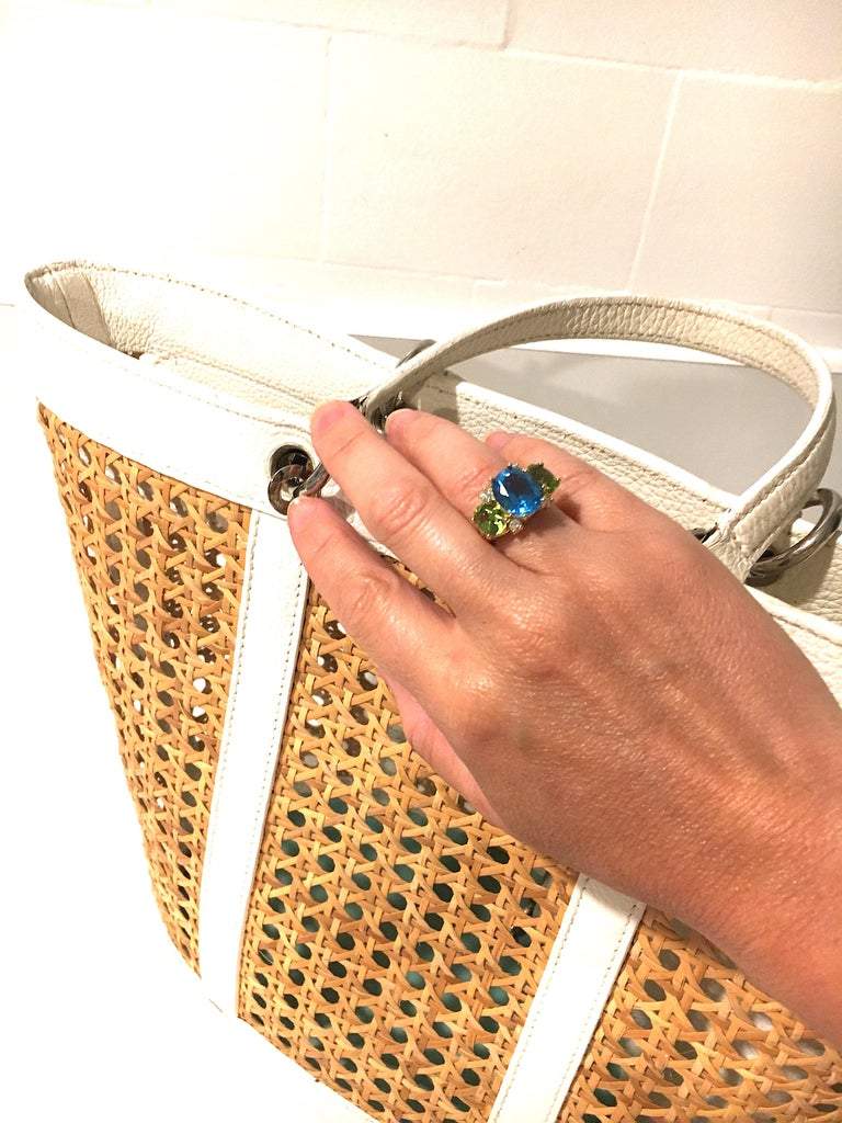 Medium GUM DROP™ Ring with Blue Topaz and Peridot and Diamonds