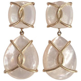 Large 18kt Yellow Gold Abalone Cushion and pear shaped Drop Earrings with Twisted Gold Detail