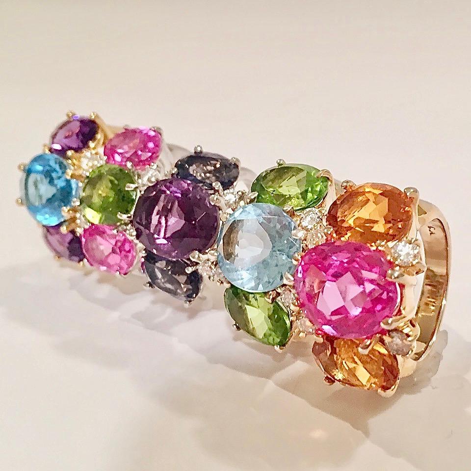 Medium GUM DROP™ Ring with Blue Topaz Violet Amethyst and Diamonds