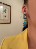 Geometric Blue Topaz and Peridot Drop Earring