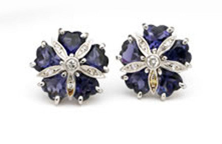 18kt White Gold Mini Sand Dollar Earrings with Iolite and Diamonds