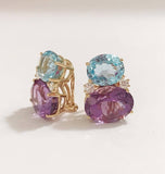 Large Gum Drop Earrings with Pale Blue Topaz and Bright Amethyst and Diamonds