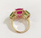 Elegant Three-Stone Ring with Gold Rope Twist Border