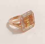Imperial Topaz Rose Gold Ring with Rock Crystal Baguettes