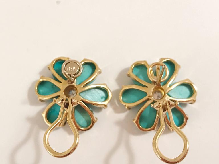 Turquoise Flower Stud Earrings with Diamond Center