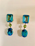 Geometric Blue Topaz and Peridot Drop Earring